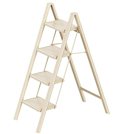 EGTink Escalera plegable a 4 escaleras, escalera plegable de aluminio, escalera portátil con pedal antideslizante, multifunción, carga máxima de 150 kg, para casa y cocina (Beige)