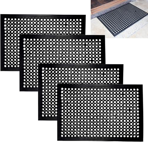Tappetino in gomma ad anelli da esterno – Tappetini in gomma resistenti, antiscivolo, resistenti all'olio, anti-affaticamento, con drenaggio–Perfetti per cucina, ristorante,spazi(91×61 cm-4 pezzi)