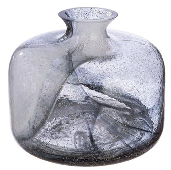 GILDE Vase à col Fumo en Verre - Noir/Blanc - Hauteur 18,5 cm x Ø 22 cm - Vase décoratif