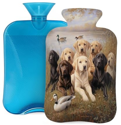 Mexpekil Hot Water Bottle with Soft Flannel Cover 2L Large Hot Water Bag for Pain Relief, Warm Hands, Feet & Body Ideal Gifts for Adults Kids (Labrador Retriever Puppies)