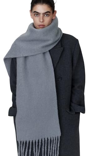 bhb Flauschiger Mohair-Optik Damenschal, Deckenschal – Weicher Oversize Schal aus Wolle mit Quasten, warm, elegant, übergroß, klobig, Winteraccessoire