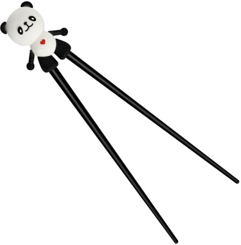 Rebound Training Chopsticks with Black Panda Design, Reusable Non-Slip Beginner Chopsticks with Easy-Bounce Hinge, Heat-Resistant Training Chopsticks
