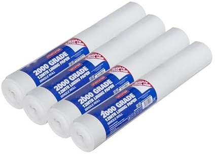 4 x Lining Paper for Walls 2000 Grade Thick - 12m x 53cm Wallpaper for New & Damaged Ceiling & Walls - Strippable & Paintable Plain White Lining Paper - Paste The Paper Roll - 6.36m2 Coverage.