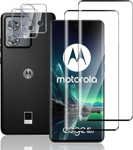 TUTUO 2+2 Pack Tempered Glass for Motorola Moto Edge 40 Neo 5G Screen Protector + Camera Lens Protector, [Anti-Scratch][Bubble Free] HD Clear 9H Hardness Film