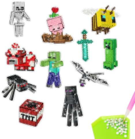 Pixel-Motiv Diamond Painting Aufkleber Set mit 11 Teilen, Einsteiger Bastelset für Kinder und Erwachsene, Kreative Familienhandwerk Aktivität, Geschenk zur Entspannung & individuellen Gestaltung