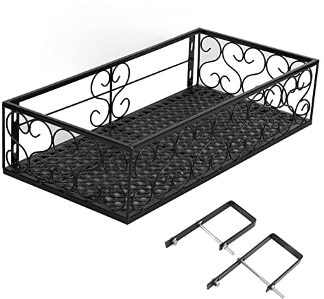 Estante para macetas de flores de balcón, soporte colgante de hierro forjado para plantas, apto para valla de balcón o alféizar de ventana; estantería ahorradora de espacio para (Adecuado para