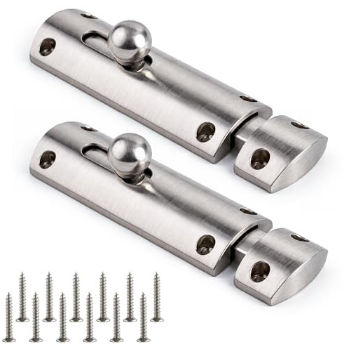 ZAVIA Sliding Door Lock for Internal Doors | 100mm Brushed Nickel Door Bolt Lock for Bathroom & Toilets with Twist Lock Mechanism | Easy to Install Modern Slide Lock