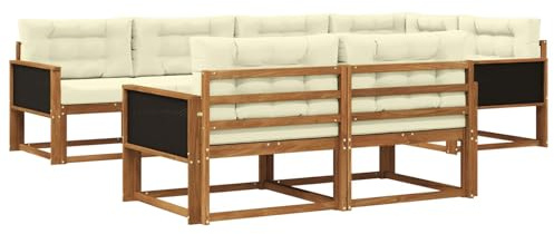 vidaXL Outdoor-Sofagarnitur mit Kissen 7 pcs Natur und Creme, Terrasse, modernes Outdoor-Möbelset, wetterfeste Garten-Sofa-Garnitur, Flexible Design-Sitzgelegenheiten aus Akazienholz