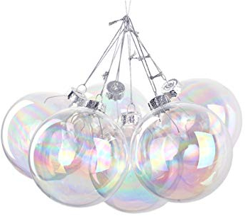 6 X 8cm Iridescent Round Glass Christmas Tree Baubles Spheres Ornaments Decoration