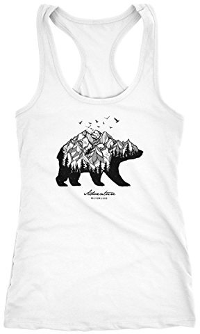 Neverless Damen Tank-Top Bär Berge Wald Bear Mountains Adventure Racerback weiß XL