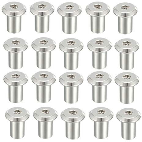 sourcing map 20pcs M6x12mm Niet Innensechskant Einsatzmutter Schraubenpfosten vernickelt