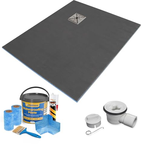1200 x 900 x 20mm Rectangular Shower Tray with Right Corner Drain and Tanking Kit
