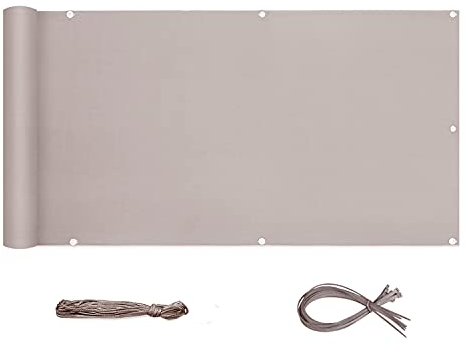 Sekey Balkon Sichtschutz Balkonabdeckung Balkonverkleidung blickdichte Wind- und UV-Schutz, 100% Privatsphäre, mit Ösen, Nylon Kabelbinder und Kordel, 90 x300cm Taupe
