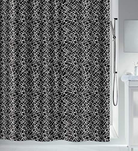 Spirella Anti-Schimmel Duschvorhang Lines Anti-Bakteriell, waschbar, wasserdicht Polyester 180x180cm Schwarz Weiß