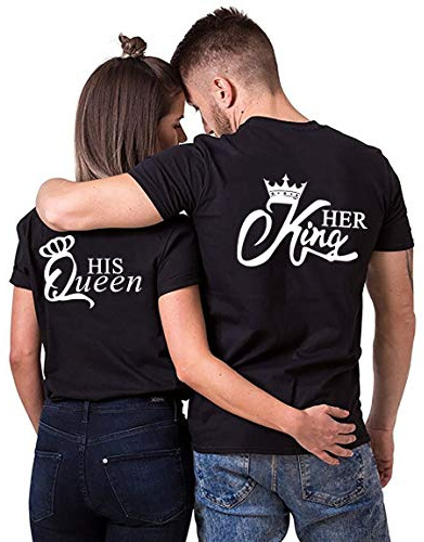 Matching Couple T-Shirt Her Queen His King Partner-T-Shirt Damen und Herren Couple-Shirt Geschenk für Verliebte 1 Stück