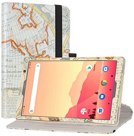 Labanema Kompatibel mit Vankyo MatrixPad S20 Hülle, 360°Drehbarer Cover Kunstleder Schutzhülle Tasche Etui mit Ständerfunktion für Vankyo MatrixPad S20 10 inch Tablet/Yuntab D107 - Map White