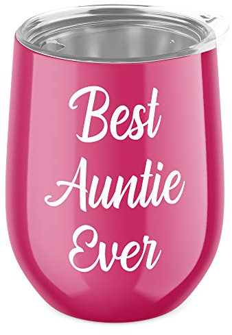 Best Auntie Ever Wine Tumbler, Auntie Gifts, Reusable Coffe Mug with Lid, Insulated Travel Cup Thermal Mug Glass, Stainless Steel Eco Friendly (Hot Pink)
