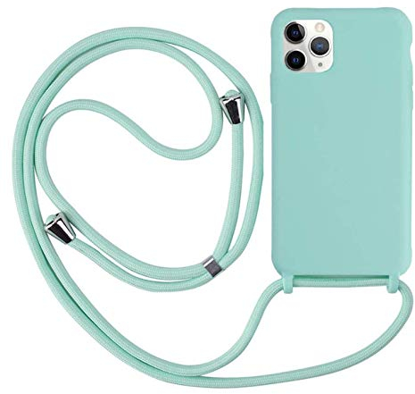 Ququcheng Coque Compatible avec iPhone 12/12 Pro(6.1),Collier pour Étui Colliers de cellulaire Corde Silicone avec Cordon Case TPU Bumper pour iPhone 12/12 Pro(6.1)-Vert