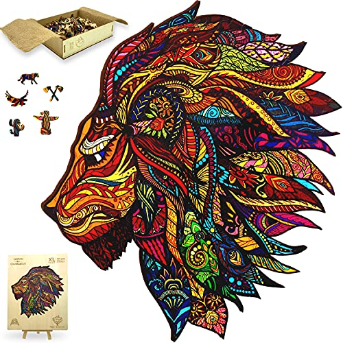 Wooden Jigsaw Puzzles Age 8+ for Adults XL 300 Piece (39x39cm) – Lion Wood Jigsaw Puzzle for Adults Presented in Gift Box by The Puzzled Tree