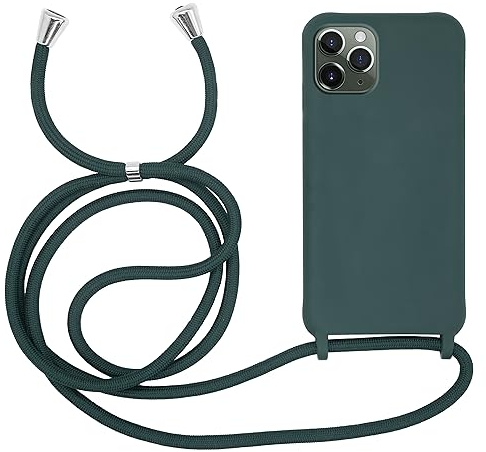 MyGadget Strap Case for Apple iPhone 11 Pro - Crossbody Phone Cover - TPU Silicone Case with Neck Holder - Cord Lanyard Carrier with Rope in Dark Green
