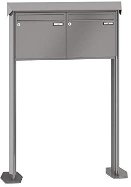 RENZ/Prisma / 2er Freistehende Briefkastenanlage Standbriefkasten/RAL-Farbe 9007 Volumen 1/mit Fußplatten/Dein-Briefkasten.de