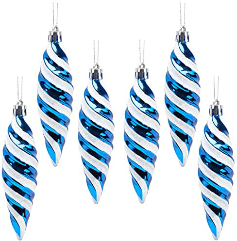 Christmas Concepts® Pack of 6-110mm Large Spiral Shaped Baubles - Shiny & Glitter Decorated - Christmas Tree Decorations (Midnight Blue)