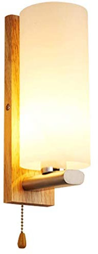 Nordic Mit Schalter Wandleucht,Persönlichkeit Chinesisch Eiche Massivholz Glas-wandlampe,Einfach Balkon Bar Gang Wandleuchte,E27 Einfach Modernen Schlafzimmer Bett Holz Beleuchtung-Holz 10 * 28cm