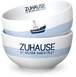 La Vida Müslischale Zuhause, blau weiß, Ø 13cm H. 7cm Maritim, Porzellan