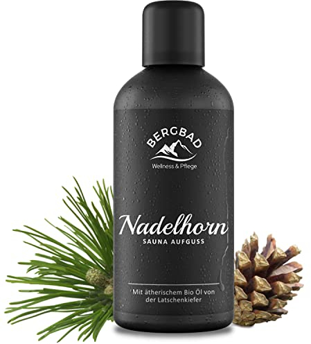BERGBAD Saunaaufguss BIO LATSCHENKIEFER PUR 100ml NADELHORN - Natürlicher Sauna-Aufguss mit ätherischen BIO Ölen