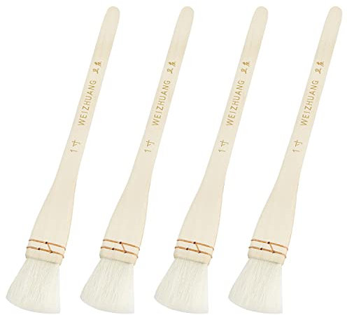 ZYAMY Creative Mark Lot de 4 pinceaux professionnels en poils de chèvre blancs doux de 2,5 cm pour le lavage, le travail de fond, l'aquarelle et la poterie en céramique