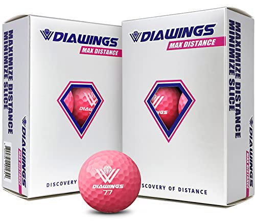 DIAWINGS W Balles de Golf Distance maximale Anti-Slice, Low Spin, Coups Droits | Demi-douzaine X 2, 12 balles | Blanc, Rose, Orange, Jaune (Rose)
