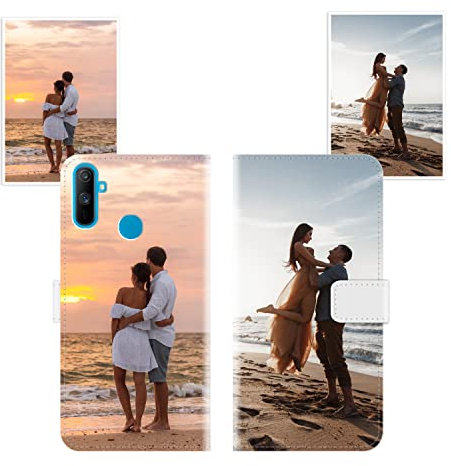 Sunrive Funda Personalizada Compatible con Realme C3, Cuero Protectiva Carcasa Personalizable para tu móvil con Foto Imagen Frase o Texto + Cuerda para móvil Universal