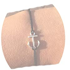 Yheakne Boho Bracelet en Cuir Multicouches Cordon Noir Bracelet Ancre Réglable Corde de Cire Bracelet Marin Bracelet Main Chaîne Bijoux pour Femmes et Filles (Argent)