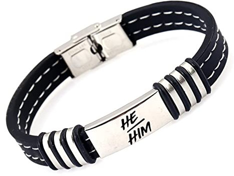KBNSUIAN He/Him/His Pronomen Nichtbinär Silikon Armband, Neutral LGBTQ NB tolz Genderqueer Genderfluid Armreif, Männliche Geschlechts Identifikations Pronomen Schmuck, 8,26 Zoll