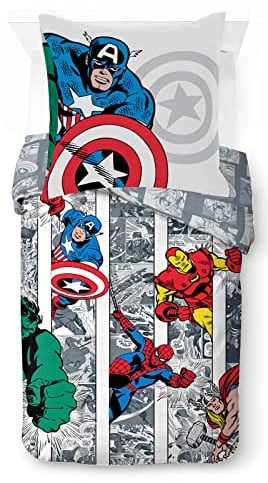 Marvel Comics Comic Cool 100% Baumwolle Kinderbettwäsche-Set 135x200 cm Einzelbettgröße - Bettbezug + Kissenbezug 80x80 cm