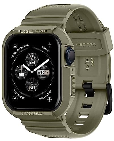 Spigen Funda y Correa Rugged Armor Pro Compatible con Apple Watch Series 9 8 7 45mm y Series SE2 6 5 SE 4 44mm - Caqui Vintage