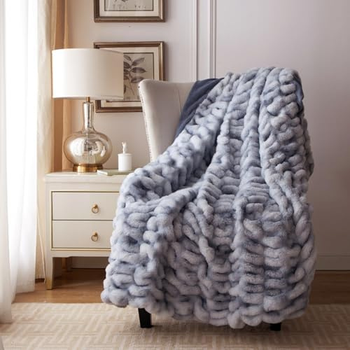 Fouriding Kunstpelz Fleece Decke,Winter weiche warme Blase Kunstpelz Fleece Decke für Bett Sofa Casual Decke Bettdecke Decke (Blau, 100×150CM)