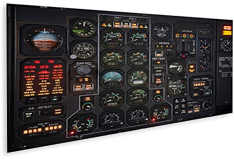islandburner Bild auf Leinwand Flugzeug Cockpit Anzeige Instrumente Bilder Wandbilder Poster ILSZ-Pano