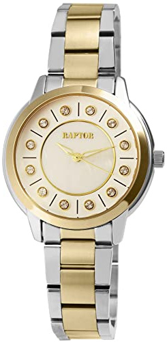 Raptor Gloriani Damen-Uhr Edelstahl Perlmutt Similistein Analog Quarz RA10238