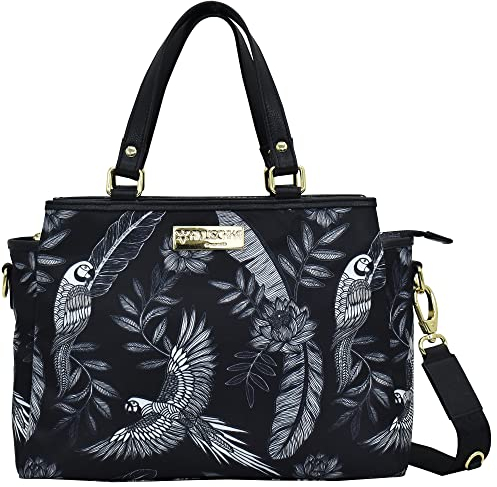 Anuschka Satchel mit Fächern - Wanderlust Kollektion - Nylonstoff mit Leader Trim und Kunstdruck