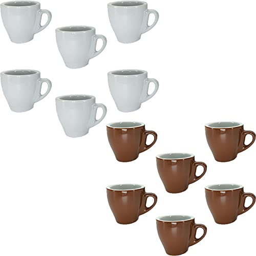 Tazzine in ceramica set da 6 per caffe ginseng tazza da bar pub ristorante 90 ml con bordo grosso 5 mm (Marrone)