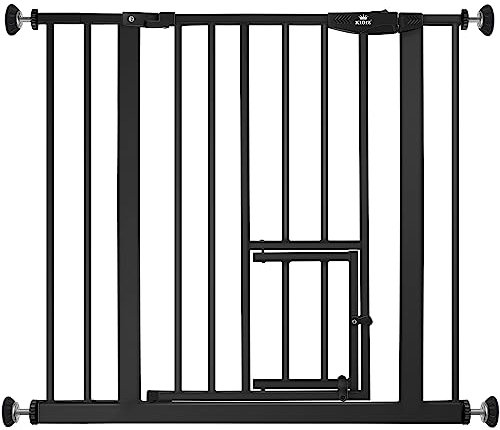 KIDIZ Absperrgitter zum Klemmen mit Katzenklappe, Türschutzgitter, Autoclose Kinder Treppengitter ohne Bohren | 90° Stopp Schutz, schwenkbar, Treppenschutzgitter, Schwarz, Breite: 81-94 cm