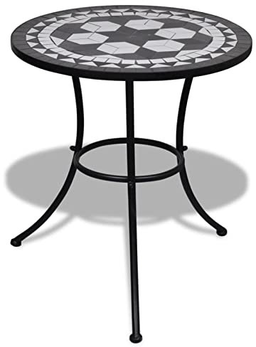 Homgoday Bistrotisch Schwarz und Weiß 60 cm Mosaik Gartenmöbel Model41532