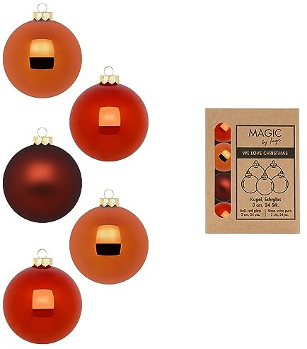 Weihnachtskugeln Glas 3cm x 24 Stück in Kartonbox Christbaumkugeln klein kupferbraun Glowing Amber