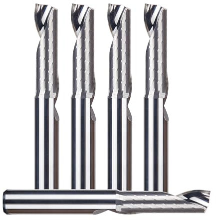 HUHAO Spiralfräser-Bits, Nut, Aluminium-Schneiden, 1/4-Zoll-Schaft, 5 Stück, Schnittdurchmesser, Vollhartmetall, CNC-Fräser, Schaftfräser für Aluminium, Kunststoff, Acryl, PVC, MDF, Holzschnitt