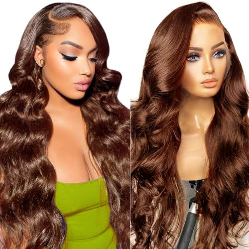 Echthaar Perücke 13x4 HD Lace Front Wig Human Hair Perücke Echthaar Damen Light Chocolate Brown Body Wave Perücke Human Hair Wigs For Black Women 24 Zoll