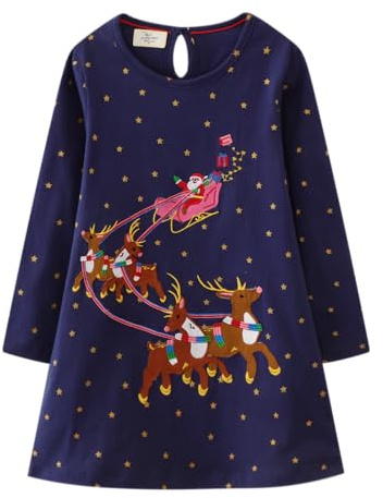 PythJooh Toddler Girl Long Sleeve Christmas Dress Kids Cotton Xmas Dreer Casual Dress for 2-7Years Navy