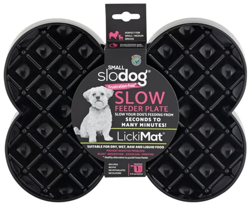 LickiMat Kleiner Slodog geeignet für Nassfutter, Rohfutter, Trockenfutter und Leckerlis Perfekter Spaß-Futterspender für kleine und mittelgroße Hunde Kein Schluck und keine Frustration, Schwarz