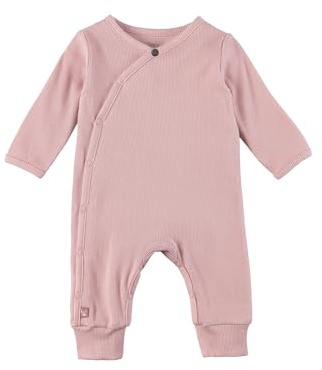Sterntaler Playsuit Rippjersey - Baby Einteiler Mädchen in Wickeloptik - Langarm Overall seitlich und im Schritt zum Knöpfen - Neugeborenen Strampler - mattrosa, Größe 44