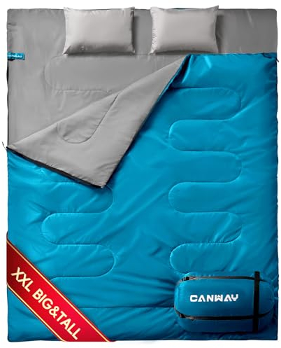 CANWAY 3-4 Jahreszeiten Doppelschlafsack Schlafsack XXL Deckenschlafsäcke Schlafsack 2 Personen Outdoor Kleines Packmaß Schlafsack Baumwolle Camping Schlafsack mit Kissen Sommerschlafsack